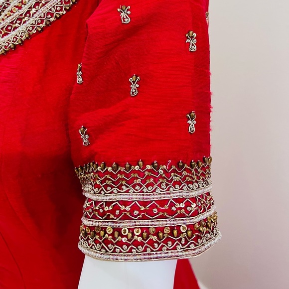 Red Anarkali gown or dress with dupatta and matching bottom - Picture 4 of 13